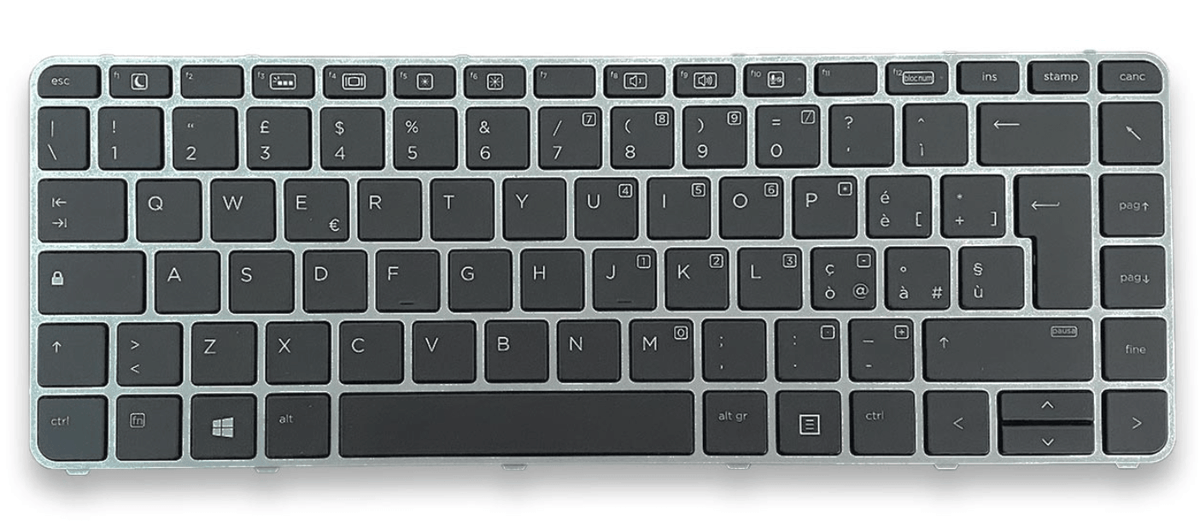Tastiera per HP EliteBook Folio 1040 G3 – Nera, Frame Silver, Retroilluminata